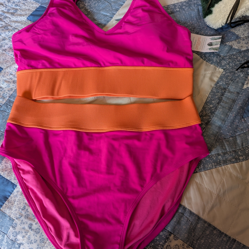 Vibrant Pink and Orange Swimsuit Size XL
